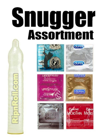 An assortment of various branded smaller sized condoms - 'Snugger Assortment'.