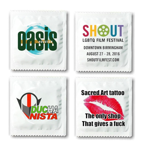 Comdoms Logo Logo Condoms, printed with a clear label. - All Condoms